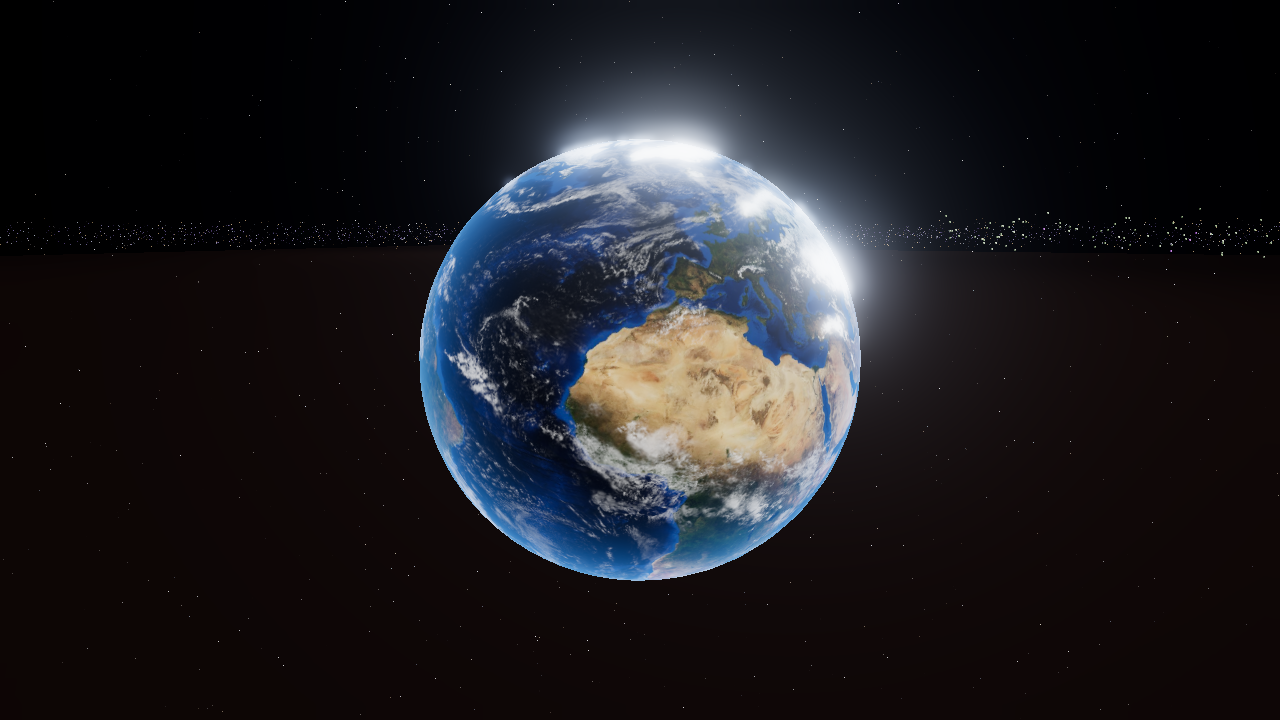 Earth at true scale with the Blue Marble map, Africa and Europe in view.