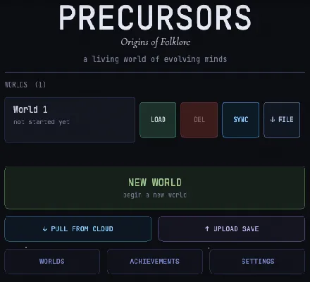 The title menu, with a save world, a new-world button and an achievements button